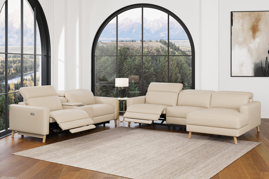 Valencia Elodie Top Grain Leather Loveseat with Console Lounge, Beige