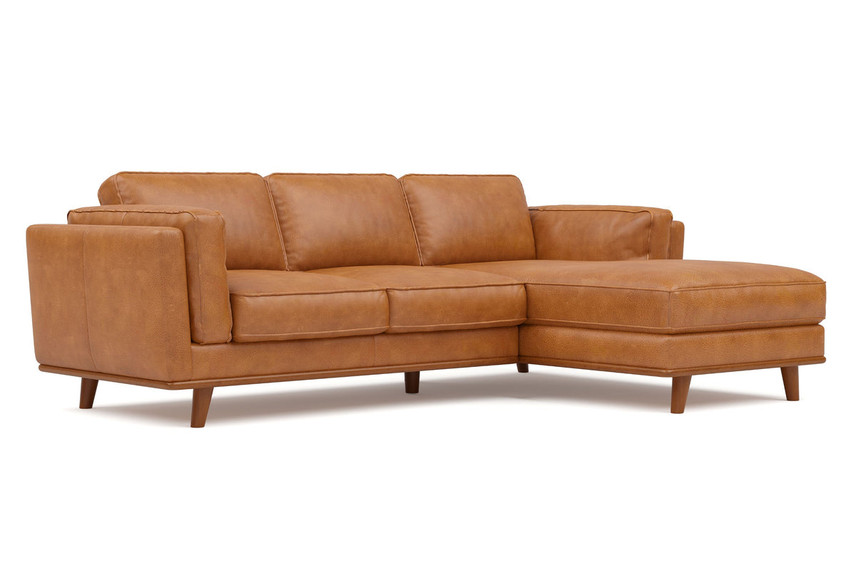 Valencia Artisan Top Grain Leather Three Seats with Right Chaise Leather Lounge, Cognac