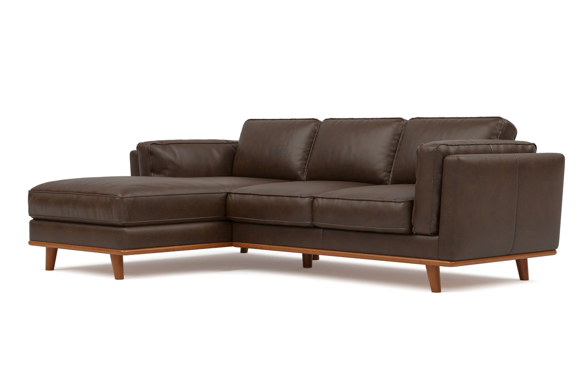 Valencia Artisan Top Grain Leather Three Seats with Left Chaise Leather Lounge, Dark Chocolate