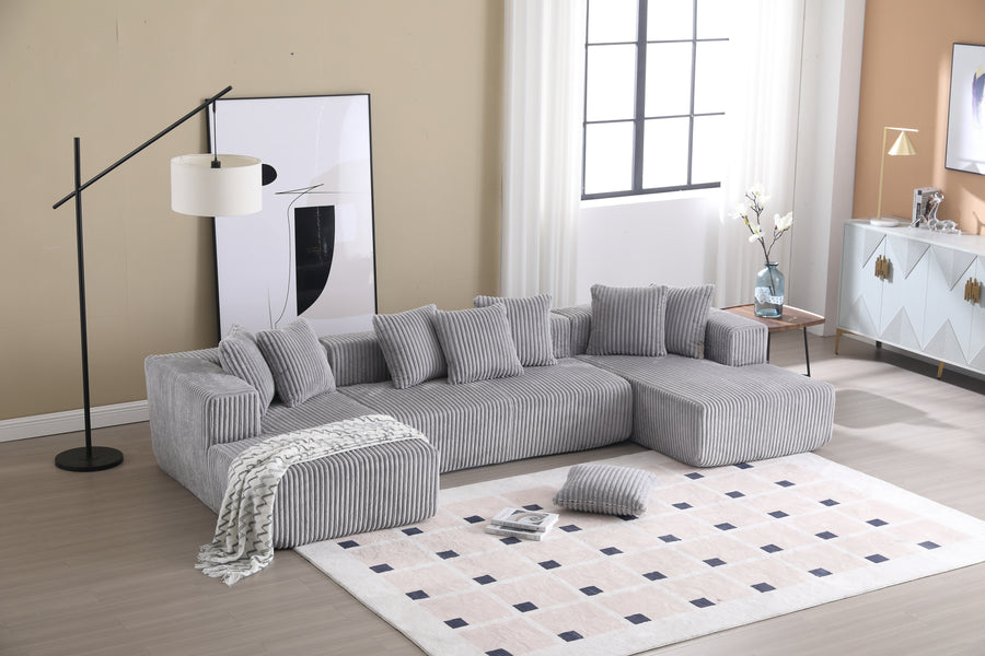 Valencia Alexus Corduroy Fabric U-Shape Sectional Lounge, Light Grey