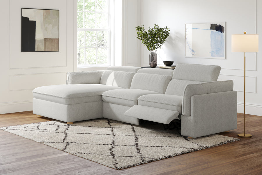 Valencia Fernanda Fabric Modular Sectional Sofa, Three Seats with Left Chaise, Light Grey