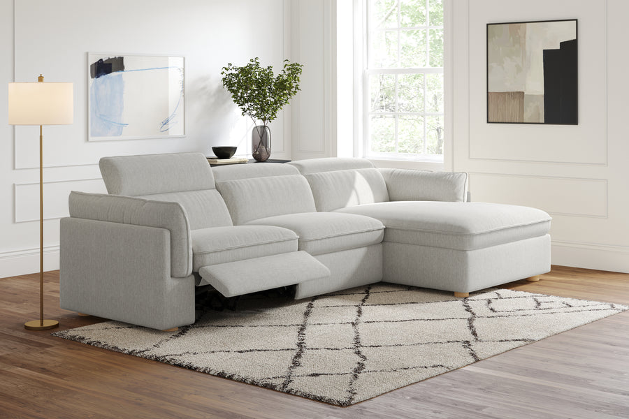 Valencia Fernanda Fabric Modular Sectional Sofa, Three Seats with Right Chaise, Light Grey