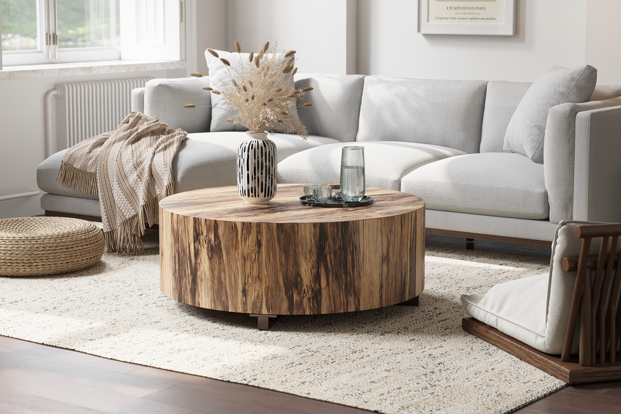 Valencia Yvonne Wood Round Coffee Table, Natural Color