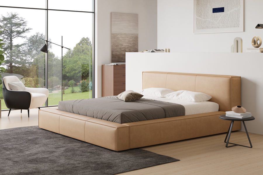 Valencia Gemma Leather Queen Size Bed Frame, Beige