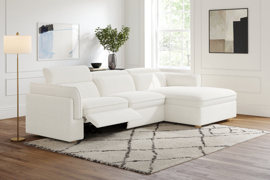 Valencia Fernanda Fabric Modular Sectional Sofa, Three Seats with Right Chaise, White