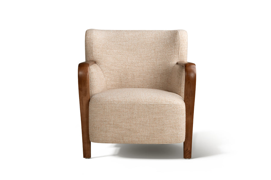 Valencia Emma Fabric Accent Chair with Walnut Wood Armrest, Warm Beige