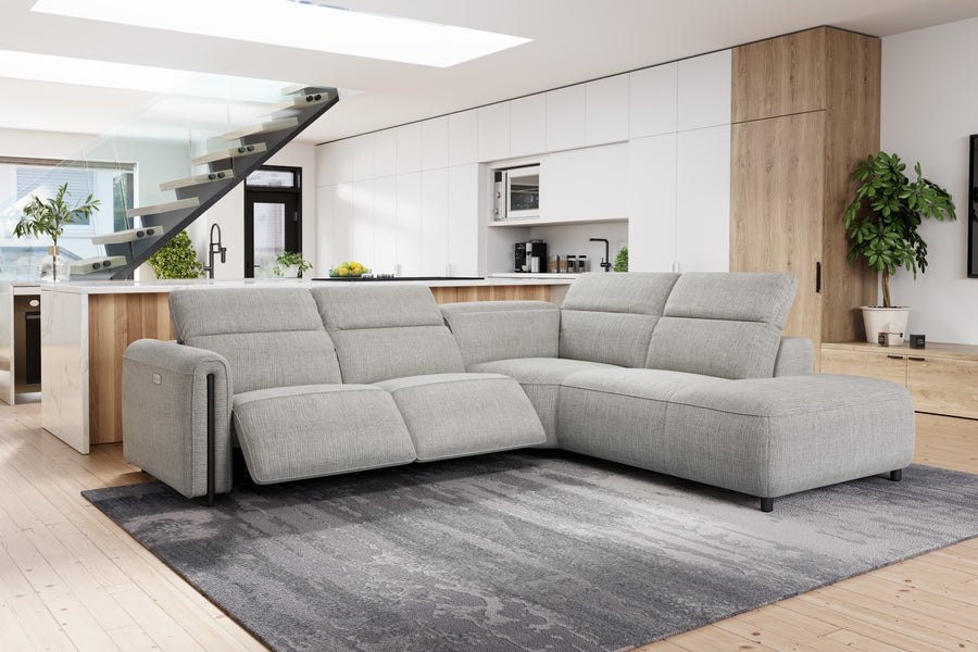 Valencia Octavia Fabric Reclining Sectional Cloud Lounge, L-Shape with Right Chaise, Light Grey