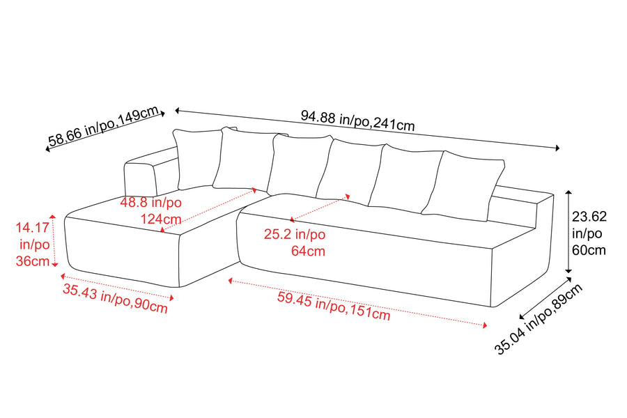 Valencia Alexus Corduroy Fabric Left Chaise Sectional Lounge, Light Grey