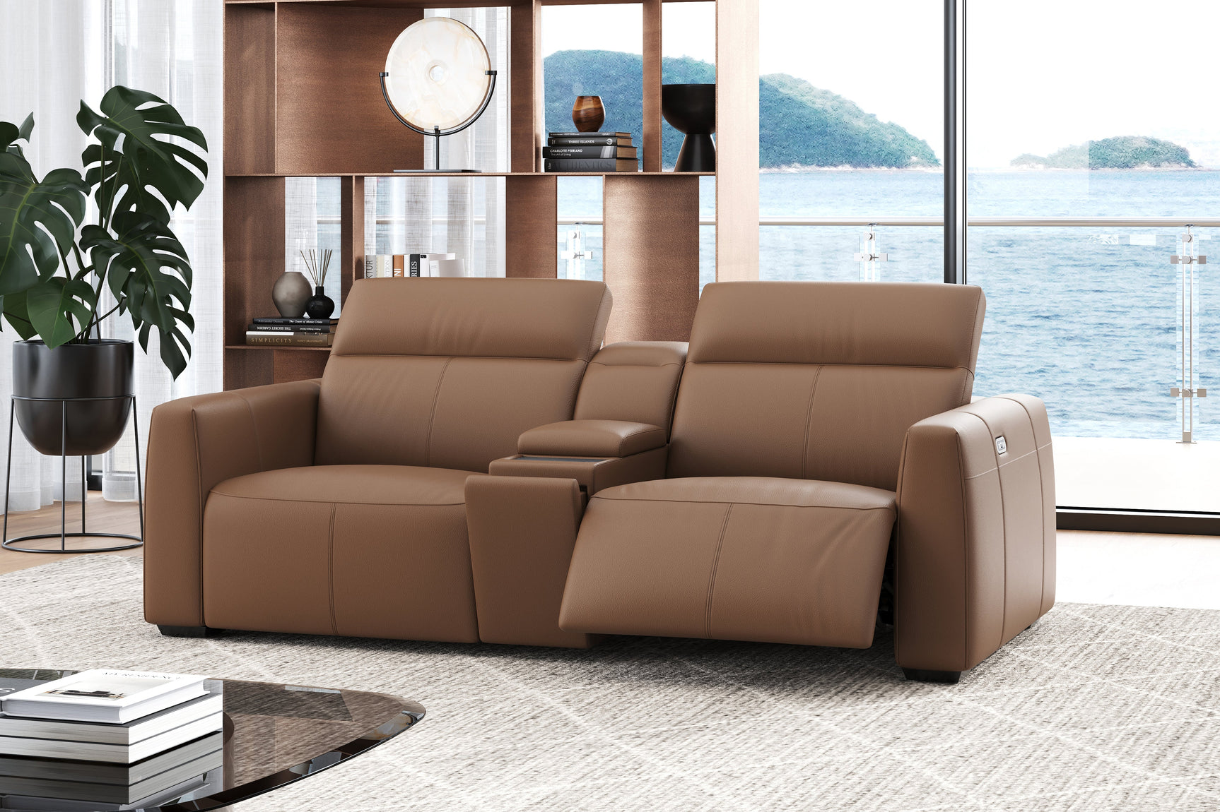Carmen Leather Dual Recliner Lounge with Console
