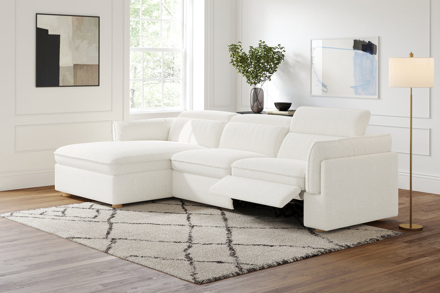 Valencia Fernanda Fabric Modular Sectional Lounge, Three Seats with Left Chaise, White