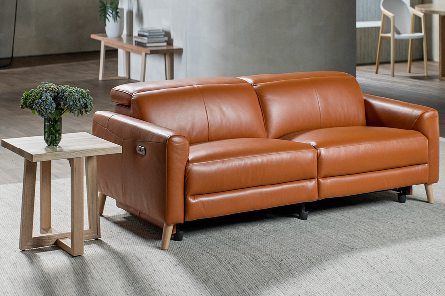 Valencia Elodie Top Grain Leather Loveseat Dual Recliners, Cognac