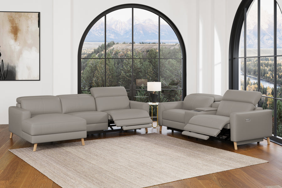 Valencia Elodie Top Grain Leather Sectional Lounge, Three Seats with Left Chaise, Light Grey