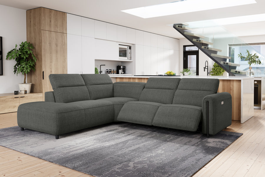 Valencia Octavia Fabric Reclining Sectional Cloud Lounge, L-Shape with Left Chaise, Dark Grey