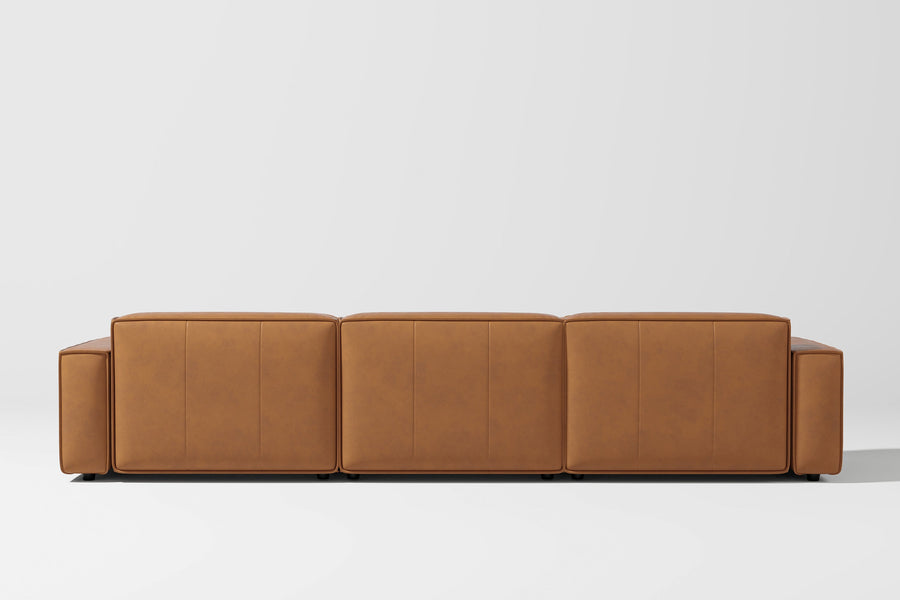 Valencia Nathan Aniline Leather Modular Sofa with Down Feather, Row of 3 with 2 Chaises, Caramel Brown