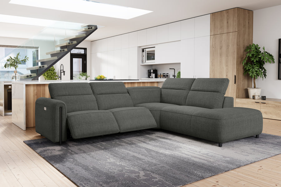 Valencia Octavia Fabric Reclining Sectional Cloud Lounge, L-Shape with Right Chaise, Dark Grey