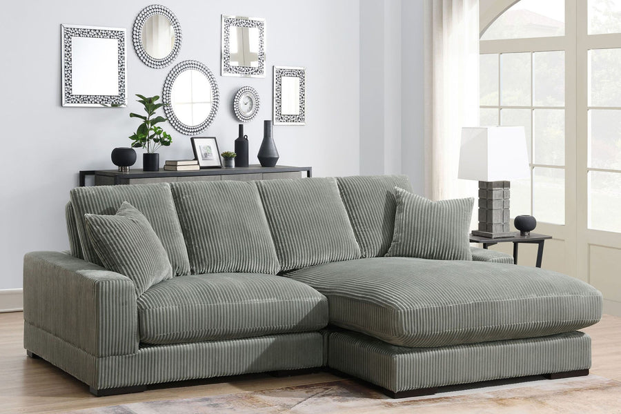 Valencia Simona Fabric Loveseat with Right Chaise Sectional Lounge, Grey