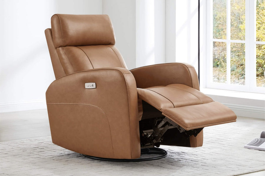 Valencia Dayna Top Grain Leather Power Swivel Glider Recline Chair, Brown