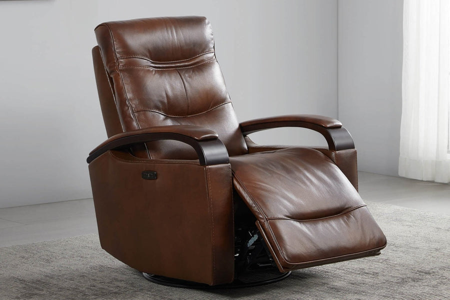 Valencia Laisha Top Grain Leather Power Swivel Glider Recliner Chair, Dark Brown