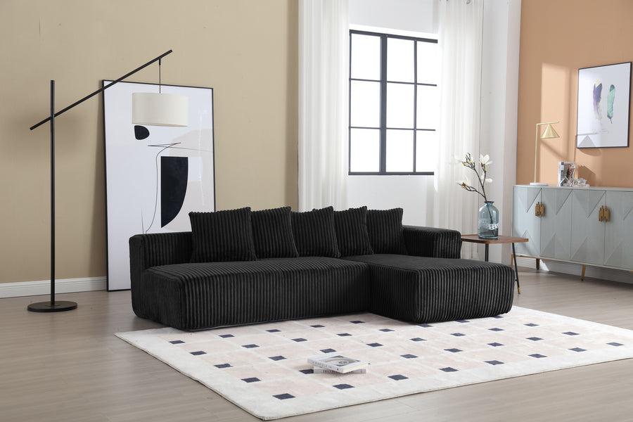 Valencia Alexus Corduroy Fabric Right Chaise Sectional Lounge, Black