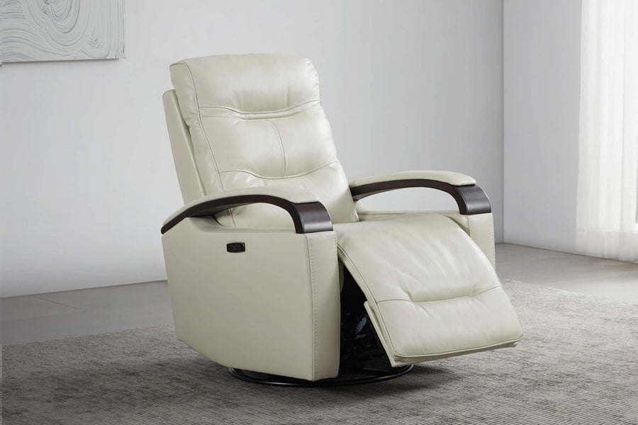 Valencia Laisha Top Grain Leather Power Swivel Glider Recliner Chair, Light Grey