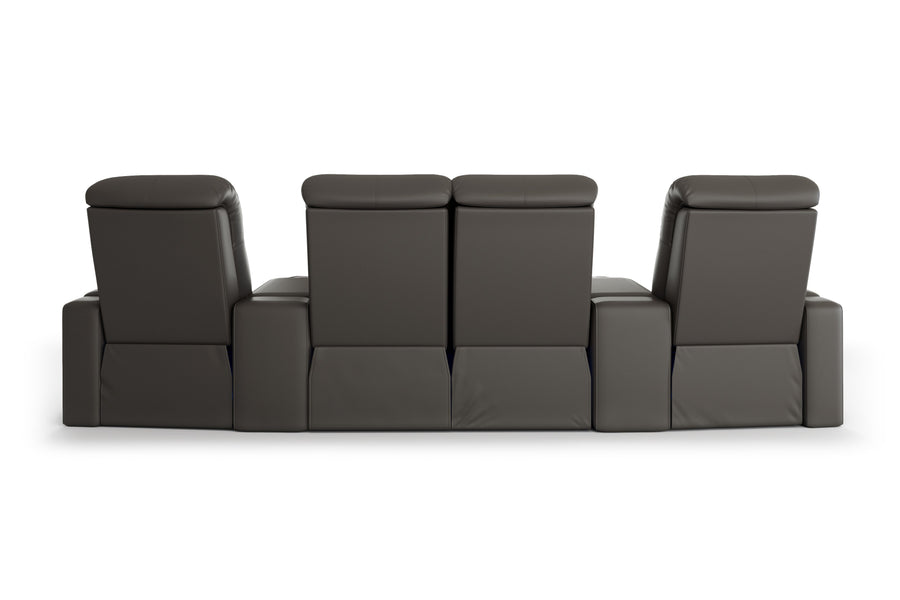Valencia Olivia Top Grain Leather Row of 4 Loveseat Center Home Theater Seating, Cloudy Grey