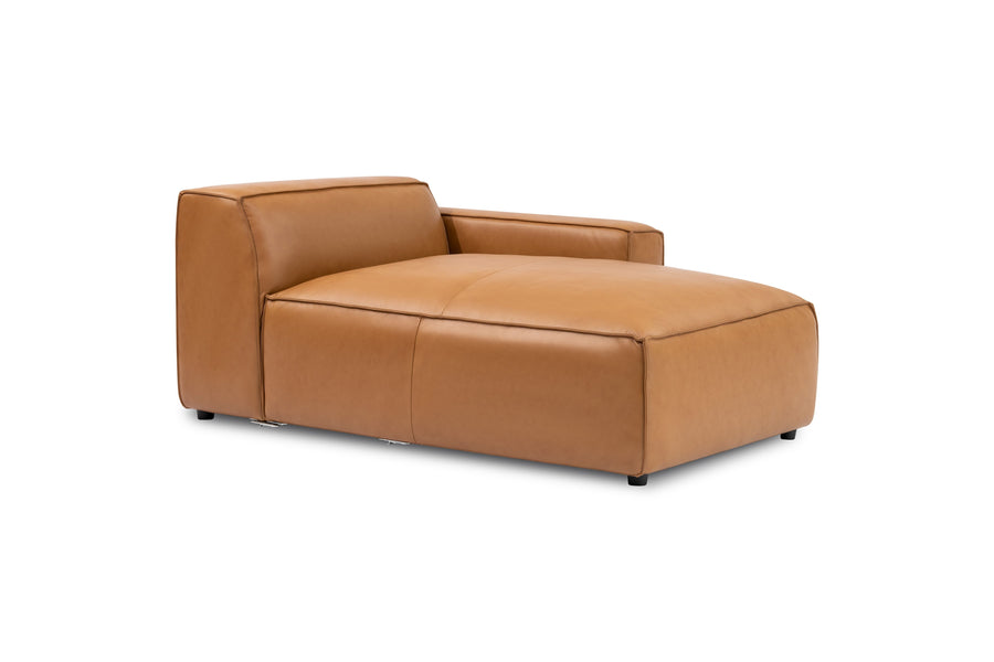 Valencia Nathan Full Aniline Leather Right-Chaise Piece, Caramel Brown