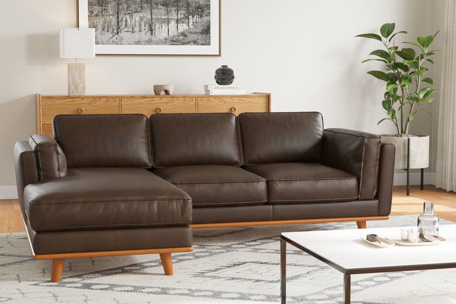 Valencia Artisan Top Grain Leather Three Seats with Left Chaise Leather Sofa, Chocolate