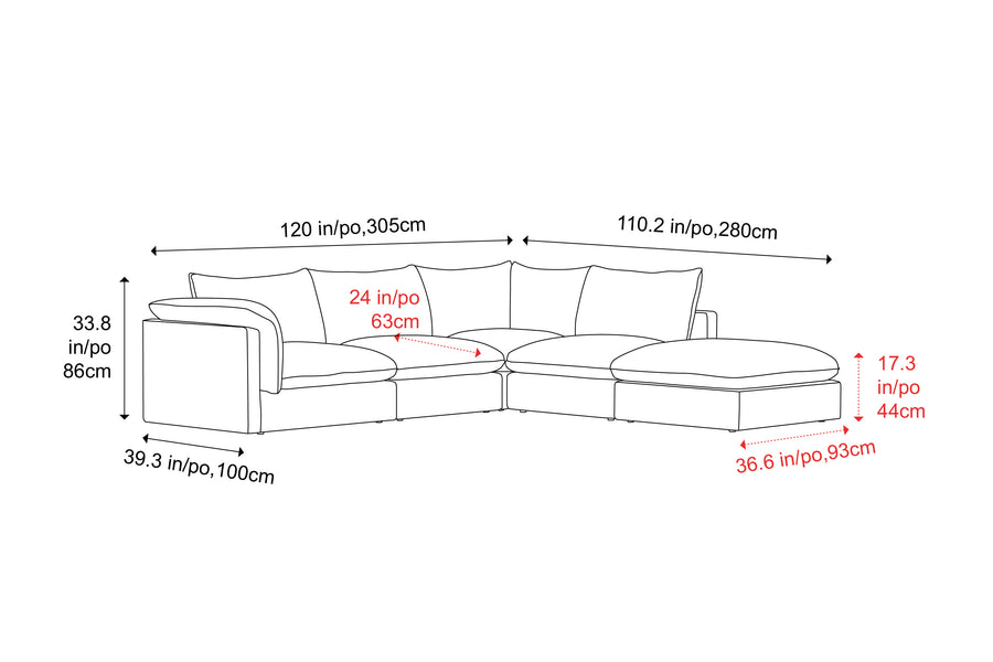 Valencia Frederick Fabric Modular Lounge, 4 Seater Left Arm with Ottoman, Beige