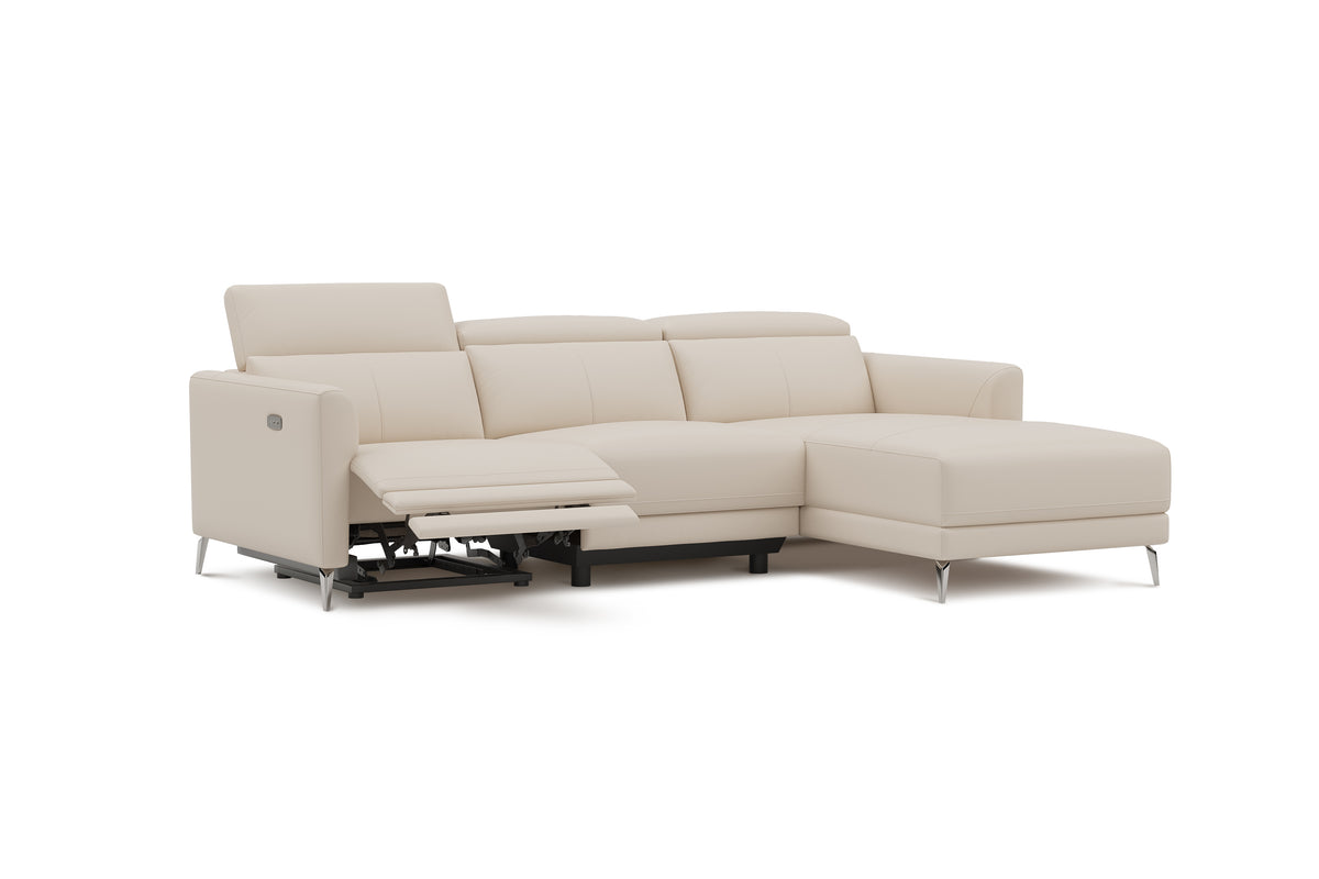 Valencia Andria Modern Right Hand Facing Top Grain Leather Reclining Sectional Lounge, Beige