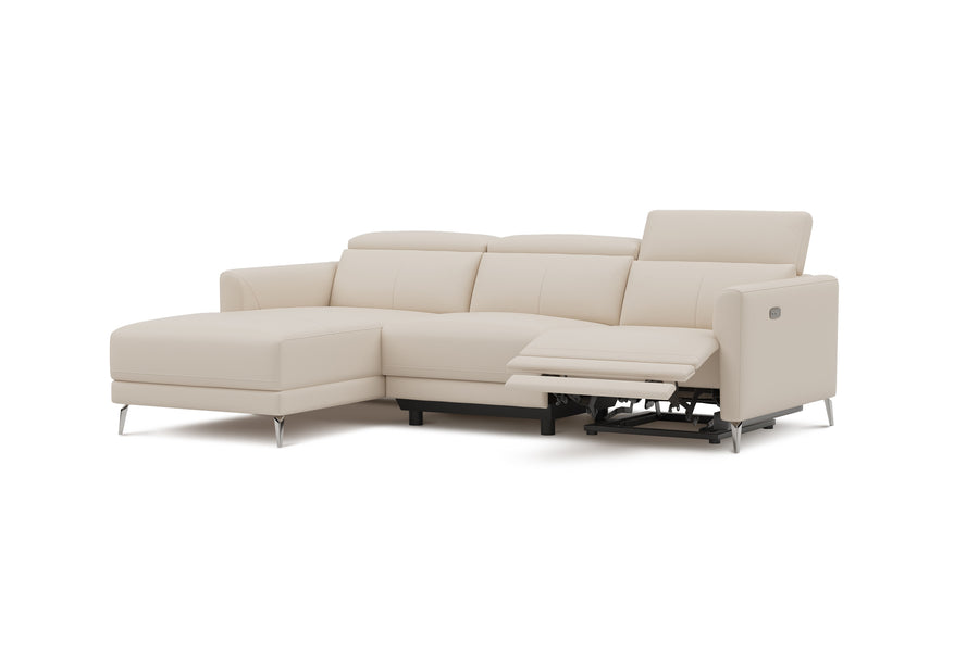 Valencia Andria Modern Left Hand Facing Top Grain Leather Reclining Sectional Lounge, Beige