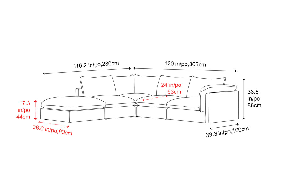 Valencia Frederick Fabric Modular Lounge, 4 Seater Right Arm with Ottoman, Beige