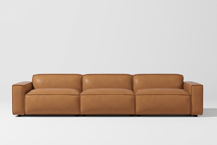 Valencia Nathan Aniline Leather Modular Three Seats Lounge with Down Feather, Caramel Brown