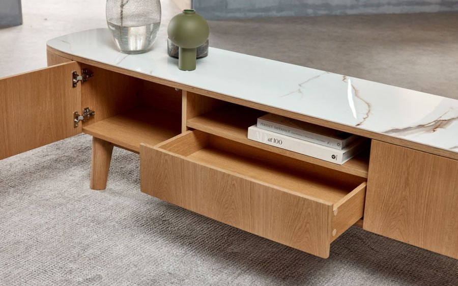 Valencia Raffaella Oak Wood 86.61" Media Console with White Ceramic