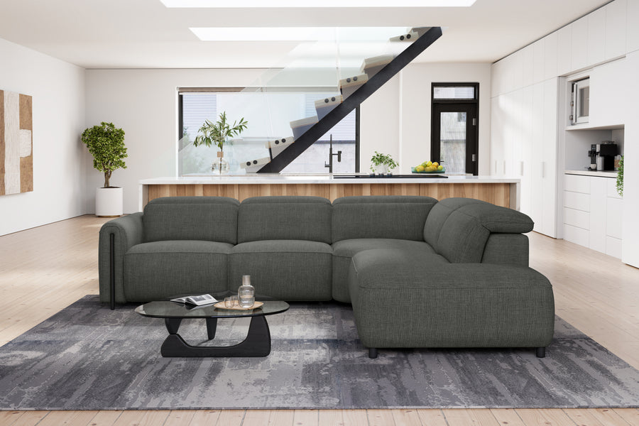 Valencia Octavia Fabric Reclining Sectional Cloud Lounge, L-Shape with Right Chaise, Dark Grey