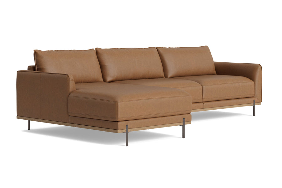 Valencia Imogen Top Grain Leather Sectional Lounge, Three Seats with Left Chaise, Tan