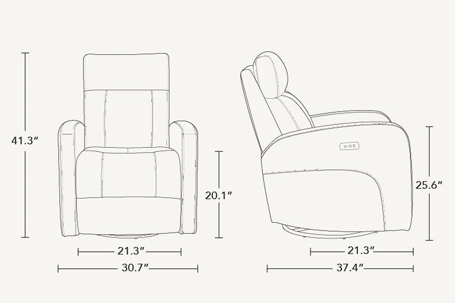 Valencia Dayna Top Grain Leather Power Swivel Glider Recline Chair, Light Grey