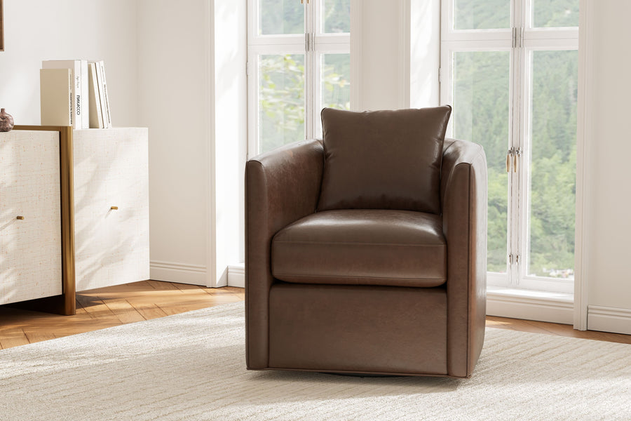 Valencia Riley Leather Swivel Accent Chair, Brown Color
