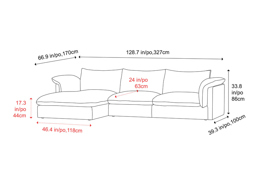 Valencia Frederick Fabric Modular Sofa, Three Seats With Left Chaise, Beige