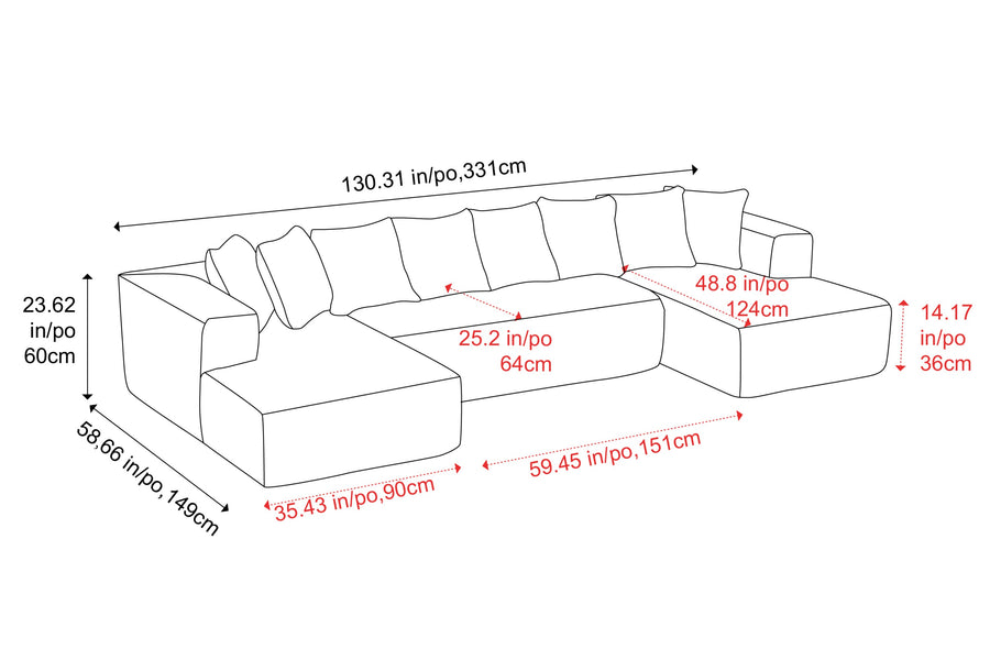 Valencia Alexus Corduroy Fabric U-Shape Sectional Lounge, Light Grey