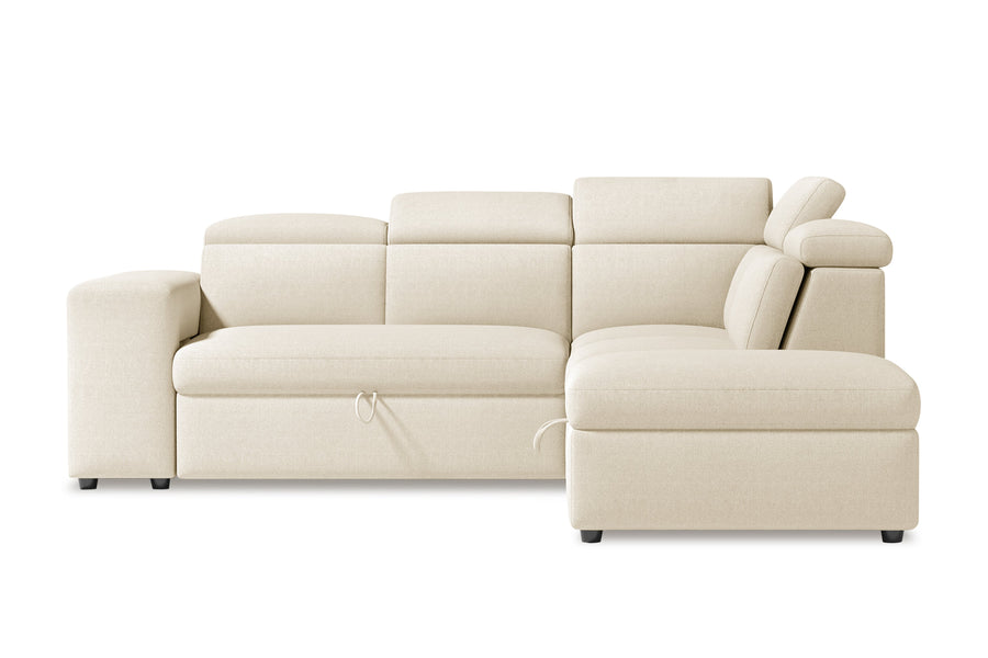 Valencia Finn Fabric Sectional Lounge Bed with Right Hand Storage, Beige Color
