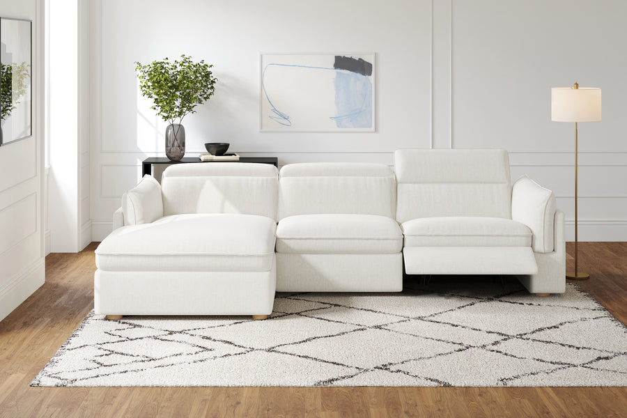 Valencia Fernanda Fabric Modular Sectional Lounge, Three Seats with Left Chaise, White