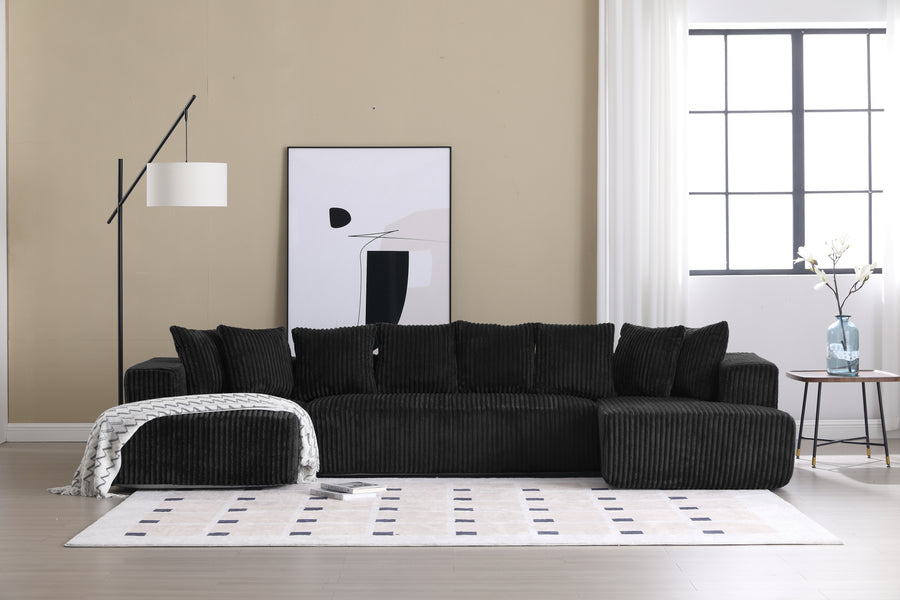 Valencia Alexus Corduroy Fabric U-Shape Sectional Lounge, Black