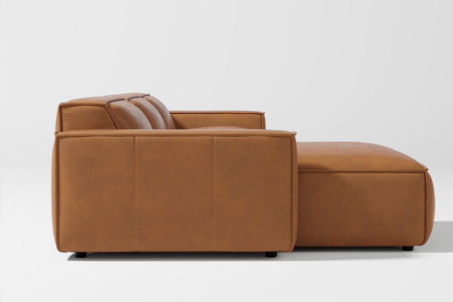 Valencia Montana Full Aniline Leather Theater Lounge Modular Left Chaise Sofa with Down Feather, Caramel Brown