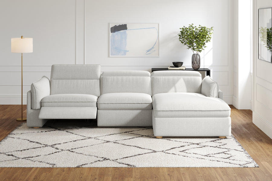 Valencia Fernanda Fabric Modular Sectional Sofa, Three Seats with Right Chaise, Light Grey