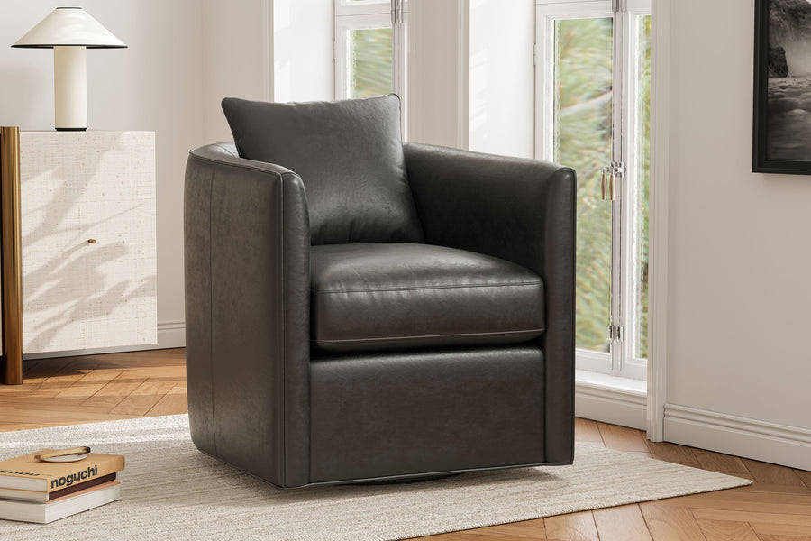 Valencia Riley Leather Swivel Accent Chair, Black Color