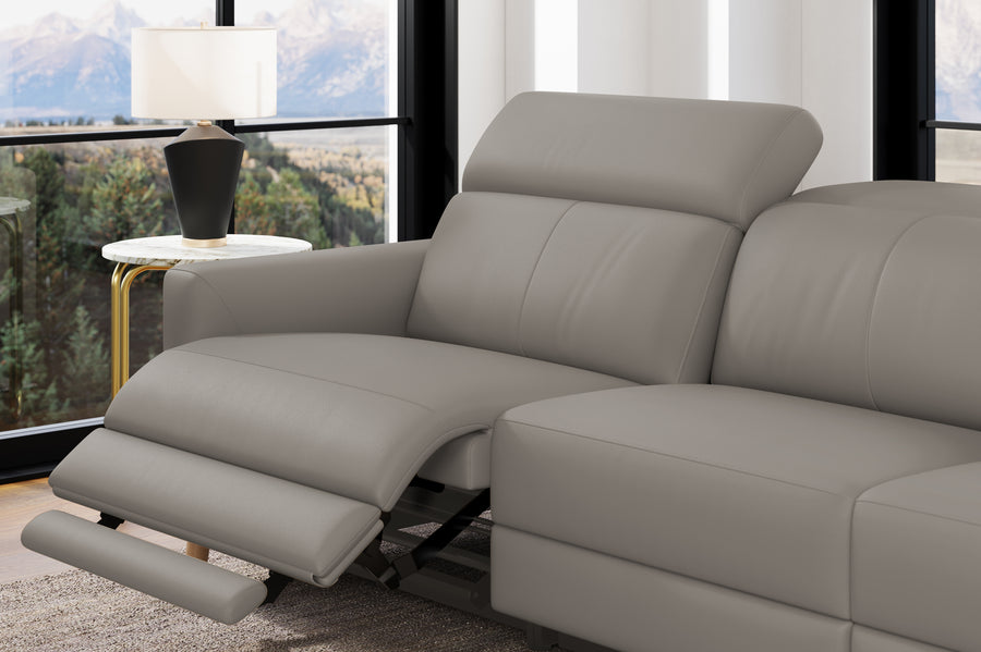 Valencia Elodie Top Grain Leather Three Seats with Double Recliners Lounge, Light Grey