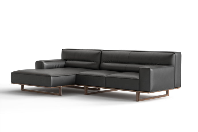 Valencia Varna Leather Three Seats with Left Chaise Sectional Lounge, Black Color