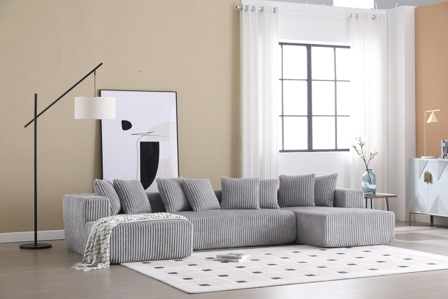 Valencia Alexus Corduroy Fabric U-Shape Sectional Lounge, Light Grey