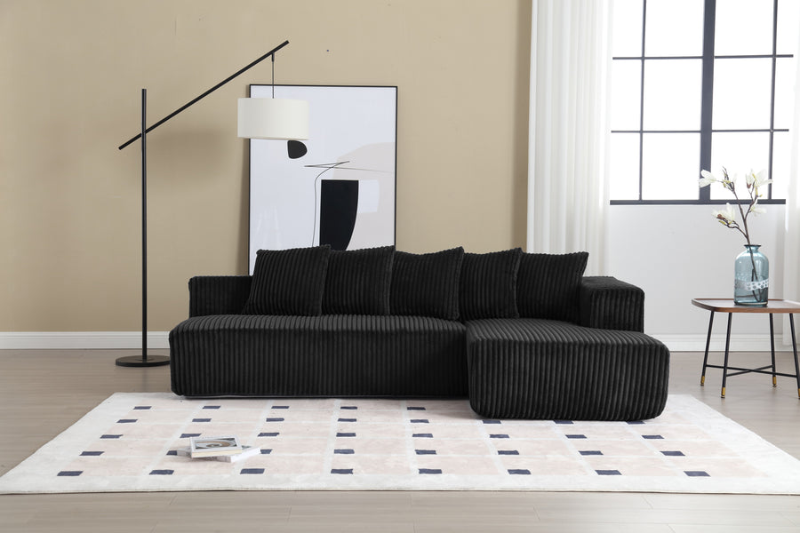 Valencia Alexus Corduroy Fabric Right Chaise Sectional Lounge, Black