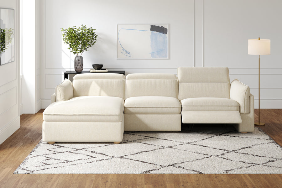 Valencia Fernanda Fabric Modular Sectional Lounge, Three Seats with Left Chaise, Beige